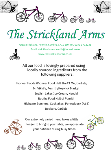 Strickland Arms Penrith Menu Cover